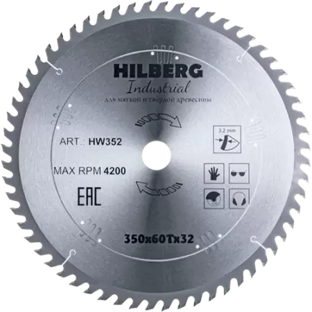 Пильный диск по дереву 350*32*3.2*60T Industrial Hilberg HW352