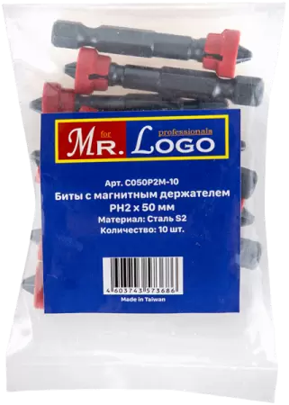 Бита с магнитным держателем PH2*50мм Сталь S2 (10шт.) PE Bag Mr. Log C050P2M-10 - интернет-магазин «Стронг Инструмент» город Пермь
