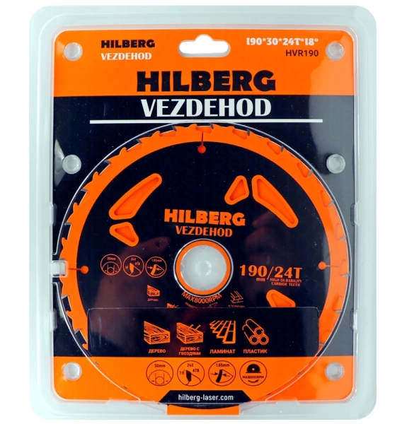 Универсальный пильный диск 190*30*24Т (reverse) Vezdehod Hilberg HVR190 - интернет-магазин «Стронг Инструмент» город Пермь