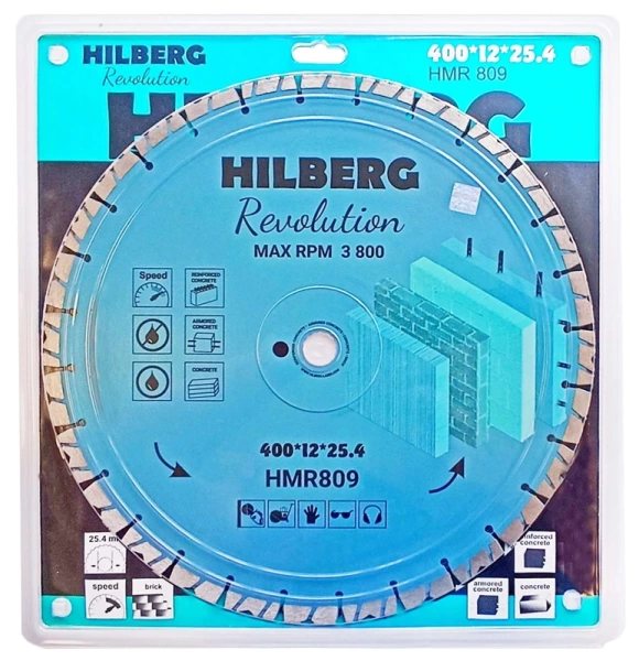 Диск алмазный отрезной 400*25.4*12*3.8мм по железобетону Hilberg Revolution HMR809 - интернет-магазин «Стронг Инструмент» город Пермь
